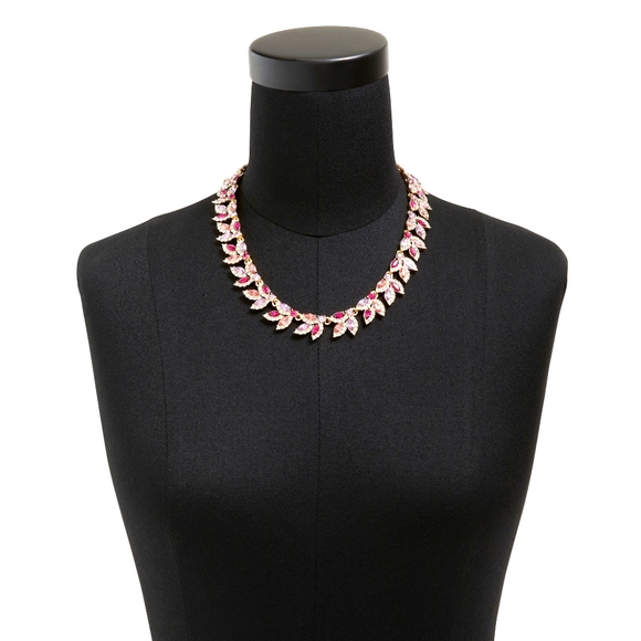 New! J.Crew Red Ruby Ted Crystal leaves statement necklace NWT - Picture 2 of 8